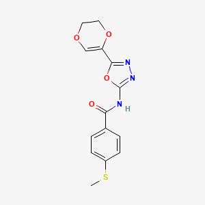 molecular formula C14H13N3O4S B2645308 N-[5-(5,6-dihydro-1,4-dioxin-2-yl)-1,3,4-oxadiazol-2-yl]-4-(methylsulfanyl)benzamide CAS No. 896359-13-0