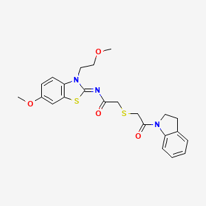 molecular formula C23H25N3O4S2 B2645327 (Z)-2-((2-(indolin-1-yl)-2-oxoethyl)thio)-N-(6-methoxy-3-(2-methoxyethyl)benzo[d]thiazol-2(3H)-ylidene)acetamide CAS No. 851716-91-1