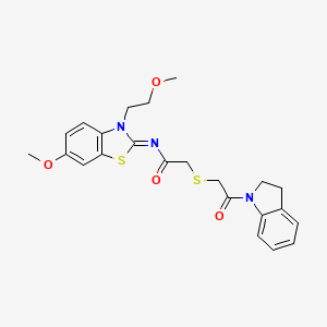 (Z)-2-((2-(indolin-1-yl)-2-oxoethyl)thio)-N-(6-methoxy-3-(2-methoxyethyl)benzo[d]thiazol-2(3H)-ylidene)acetamide