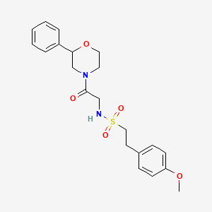 molecular formula C21H26N2O5S B2645376 2-(4-methoxyphenyl)-N-(2-oxo-2-(2-phenylmorpholino)ethyl)ethanesulfonamide CAS No. 953957-09-0