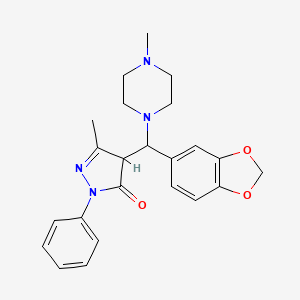 molecular formula C23H26N4O3 B2645398 4-[1,3-benzodioxol-5-yl-(4-methylpiperazin-1-yl)methyl]-5-methyl-2-phenyl-4H-pyrazol-3-one CAS No. 1023519-27-8