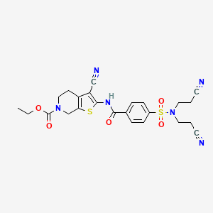 molecular formula C24H24N6O5S2 B2645433 ethyl 2-(4-(N,N-bis(2-cyanoethyl)sulfamoyl)benzamido)-3-cyano-4,5-dihydrothieno[2,3-c]pyridine-6(7H)-carboxylate CAS No. 681437-38-7