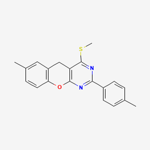 molecular formula C20H18N2OS B2645439 7-METHYL-2-(4-METHYLPHENYL)-4-(METHYLSULFANYL)-5H-CHROMENO[2,3-D]PYRIMIDINE CAS No. 895641-80-2