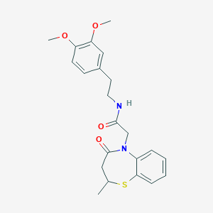 molecular formula C22H26N2O4S B2645448 N-(3,4-dimethoxyphenethyl)-2-(2-methyl-4-oxo-3,4-dihydrobenzo[b][1,4]thiazepin-5(2H)-yl)acetamide CAS No. 863004-45-9