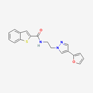 molecular formula C18H15N3O2S B2645504 N-(2-(4-(furan-2-yl)-1H-pyrazol-1-yl)ethyl)benzo[b]thiophene-2-carboxamide CAS No. 2034550-98-4