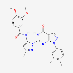 molecular formula C26H25N7O4 B2645523 N-(1-(1-(3,4-dimethylphenyl)-4-oxo-4,5-dihydro-1H-pyrazolo[3,4-d]pyrimidin-6-yl)-3-methyl-1H-pyrazol-5-yl)-3,4-dimethoxybenzamide CAS No. 1171977-04-0