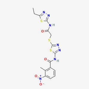 molecular formula C16H15N7O4S3 B2645525 N-[5-({[(5-ethyl-1,3,4-thiadiazol-2-yl)carbamoyl]methyl}sulfanyl)-1,3,4-thiadiazol-2-yl]-2-methyl-3-nitrobenzamide CAS No. 389072-83-7