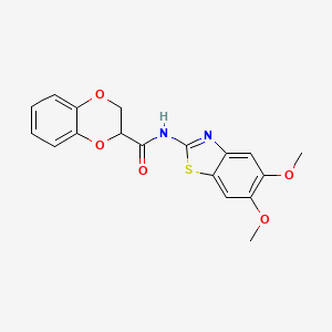 molecular formula C18H16N2O5S B2645552 N-(5,6-dimethoxy-1,3-benzothiazol-2-yl)-2,3-dihydro-1,4-benzodioxine-2-carboxamide CAS No. 895442-41-8