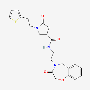 5-oxo-N-(2-(3-oxo-2,3-dihydrobenzo[f][1,4]oxazepin-4(5H)-yl)ethyl)-1-(2-(thiophen-2-yl)ethyl)pyrrolidine-3-carboxamide