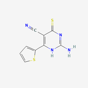 molecular formula C9H6N4S2 B2645566 2-Amino-4-sulfanyl-6-(2-thienyl)-5-pyrimidinecarbonitrile CAS No. 551921-38-1