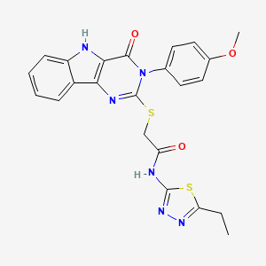 molecular formula C23H20N6O3S2 B2645634 N-(5-ethyl-1,3,4-thiadiazol-2-yl)-2-{[3-(4-methoxyphenyl)-4-oxo-3H,4H,5H-pyrimido[5,4-b]indol-2-yl]sulfanyl}acetamide CAS No. 536707-30-9