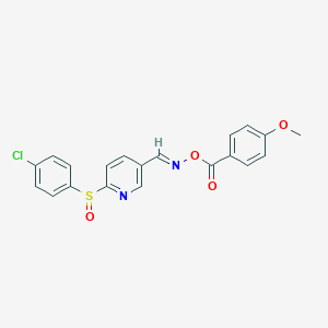 molecular formula C20H15ClN2O4S B2645654 N-({6-[(4-chlorophenyl)sulfinyl]-3-pyridinyl}methylene)-N-[(4-methoxybenzoyl)oxy]amine CAS No. 338967-11-6
