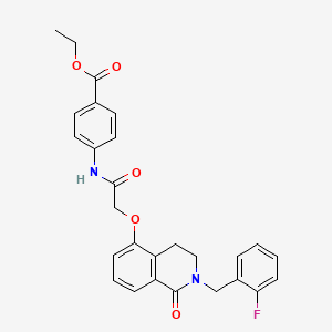 molecular formula C27H25FN2O5 B2645666 Ethyl 4-(2-((2-(2-fluorobenzyl)-1-oxo-1,2,3,4-tetrahydroisoquinolin-5-yl)oxy)acetamido)benzoate CAS No. 850907-11-8