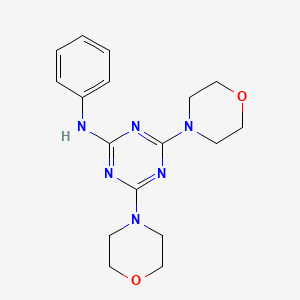 molecular formula C17H22N6O2 B2645681 2-Anilino-4,6-DI(4-morpholinyl)-1,3,5-triazine CAS No. 93438-27-8