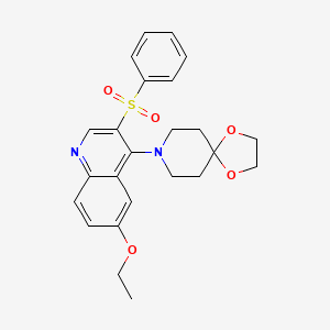 molecular formula C24H26N2O5S B2645692 8-[3-(Benzenesulfonyl)-6-ethoxyquinolin-4-yl]-1,4-dioxa-8-azaspiro[4.5]decane CAS No. 866811-87-2