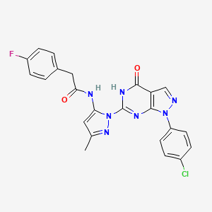 molecular formula C23H17ClFN7O2 B2645714 N-(1-(1-(4-chlorophenyl)-4-oxo-4,5-dihydro-1H-pyrazolo[3,4-d]pyrimidin-6-yl)-3-methyl-1H-pyrazol-5-yl)-2-(4-fluorophenyl)acetamide CAS No. 1171680-55-9