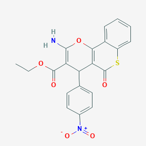 molecular formula C21H16N2O6S B2645729 ethyl 2-amino-4-(4-nitrophenyl)-5-oxo-4H,5H-thiochromeno[4,3-b]pyran-3-carboxylate CAS No. 939894-10-7