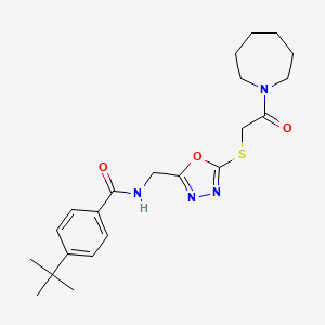 molecular formula C22H30N4O3S B2645731 N-((5-((2-(azepan-1-yl)-2-oxoethyl)thio)-1,3,4-oxadiazol-2-yl)methyl)-4-(tert-butyl)benzamide CAS No. 904270-68-4
