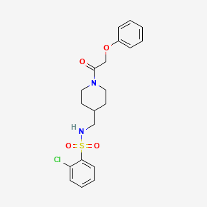 molecular formula C20H23ClN2O4S B2645783 2-chloro-N-((1-(2-phenoxyacetyl)piperidin-4-yl)methyl)benzenesulfonamide CAS No. 1235387-58-2