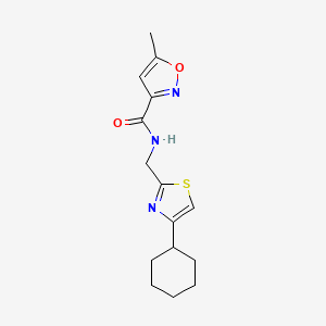molecular formula C15H19N3O2S B2645786 N-[(4-cyclohexyl-1,3-thiazol-2-yl)methyl]-5-methyl-1,2-oxazole-3-carboxamide CAS No. 2034541-45-0