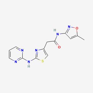 molecular formula C13H12N6O2S B2645938 N-(5-methylisoxazol-3-yl)-2-(2-(pyrimidin-2-ylamino)thiazol-4-yl)acetamide CAS No. 1226446-73-6