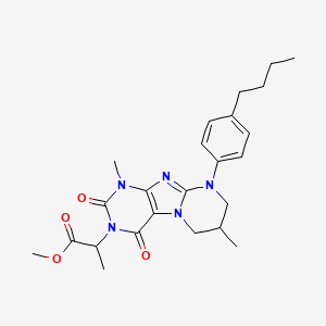 molecular formula C24H31N5O4 B2645962 methyl 2-(9-(4-butylphenyl)-1,7-dimethyl-2,4-dioxo-1,2,6,7,8,9-hexahydropyrimido[2,1-f]purin-3(4H)-yl)propanoate CAS No. 896299-15-3