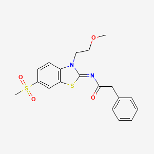 molecular formula C19H20N2O4S2 B2646021 N-[(2Z)-6-methanesulfonyl-3-(2-methoxyethyl)-2,3-dihydro-1,3-benzothiazol-2-ylidene]-2-phenylacetamide CAS No. 864977-43-5