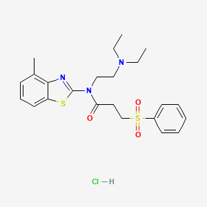 molecular formula C23H30ClN3O3S2 B2646100 3-(BENZENESULFONYL)-N-[2-(DIETHYLAMINO)ETHYL]-N-(4-METHYL-1,3-BENZOTHIAZOL-2-YL)PROPANAMIDE HYDROCHLORIDE CAS No. 1216749-13-1