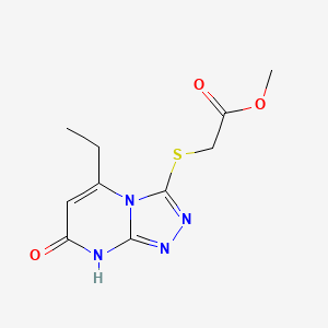 molecular formula C10H12N4O3S B2646116 Methyl 2-((5-ethyl-7-oxo-7,8-dihydro-[1,2,4]triazolo[4,3-a]pyrimidin-3-yl)thio)acetate CAS No. 922128-55-0