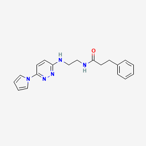 molecular formula C19H21N5O B2646120 N-(2-((6-(1H-pyrrol-1-yl)pyridazin-3-yl)amino)ethyl)-3-phenylpropanamide CAS No. 1428348-74-6