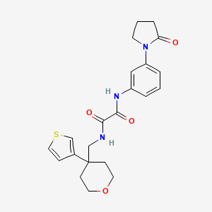 molecular formula C22H25N3O4S B2646129 N1-(3-(2-oxopyrrolidin-1-yl)phenyl)-N2-((4-(thiophen-3-yl)tetrahydro-2H-pyran-4-yl)methyl)oxalamide CAS No. 2320686-34-6