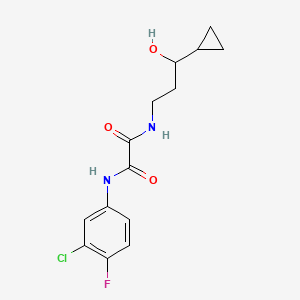 molecular formula C14H16ClFN2O3 B2646138 N'-(3-chloro-4-fluorophenyl)-N-(3-cyclopropyl-3-hydroxypropyl)ethanediamide CAS No. 1396791-92-6
