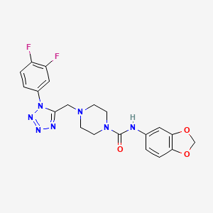 molecular formula C20H19F2N7O3 B2646178 N-(benzo[d][1,3]dioxol-5-yl)-4-((1-(3,4-difluorophenyl)-1H-tetrazol-5-yl)methyl)piperazine-1-carboxamide CAS No. 1040653-49-3