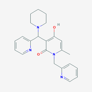 molecular formula C23H26N4O2 B2646189 4-hydroxy-6-methyl-3-(piperidin-1-yl(pyridin-2-yl)methyl)-1-(pyridin-2-ylmethyl)pyridin-2(1H)-one CAS No. 939244-34-5