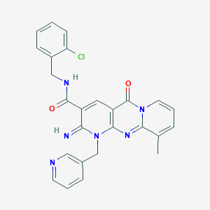 molecular formula C26H21ClN6O2 B264621 N-[(2-chlorophenyl)methyl]-6-imino-11-methyl-2-oxo-7-(pyridin-3-ylmethyl)-1,7,9-triazatricyclo[8.4.0.03,8]tetradeca-3(8),4,9,11,13-pentaene-5-carboxamide 