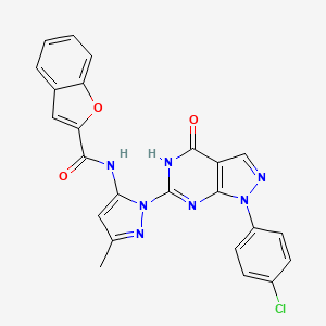 molecular formula C24H16ClN7O3 B2646258 N-(1-(1-(4-chlorophenyl)-4-oxo-4,5-dihydro-1H-pyrazolo[3,4-d]pyrimidin-6-yl)-3-methyl-1H-pyrazol-5-yl)benzofuran-2-carboxamide CAS No. 1170295-90-5