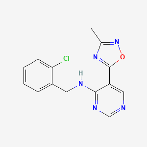 molecular formula C14H12ClN5O B2646295 N-[(2-chlorophenyl)methyl]-5-(3-methyl-1,2,4-oxadiazol-5-yl)pyrimidin-4-amine CAS No. 2034541-43-8