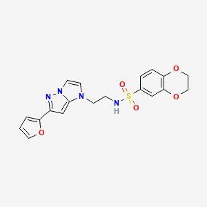 molecular formula C19H18N4O5S B2646342 N-(2-(6-(furan-2-yl)-1H-imidazo[1,2-b]pyrazol-1-yl)ethyl)-2,3-dihydrobenzo[b][1,4]dioxine-6-sulfonamide CAS No. 1795300-46-7