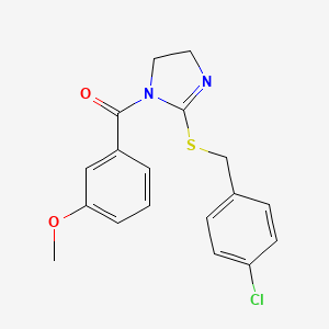 molecular formula C18H17ClN2O2S B2646348 (2-((4-chlorobenzyl)thio)-4,5-dihydro-1H-imidazol-1-yl)(3-methoxyphenyl)methanone CAS No. 851801-56-4