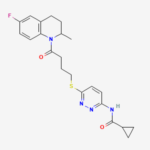 molecular formula C22H25FN4O2S B2646352 N-(6-((4-(6-fluoro-2-methyl-3,4-dihydroquinolin-1(2H)-yl)-4-oxobutyl)thio)pyridazin-3-yl)cyclopropanecarboxamide CAS No. 1040648-46-1