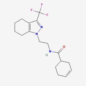 molecular formula C17H22F3N3O B2646406 N-{2-[3-(trifluoromethyl)-4,5,6,7-tetrahydro-1H-indazol-1-yl]ethyl}cyclohex-3-ene-1-carboxamide CAS No. 1797671-72-7