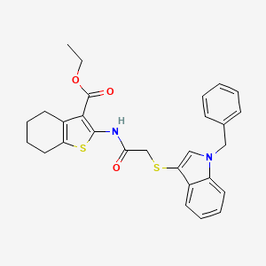 molecular formula C28H28N2O3S2 B2646425 ethyl 2-(2-((1-benzyl-1H-indol-3-yl)thio)acetamido)-4,5,6,7-tetrahydrobenzo[b]thiophene-3-carboxylate CAS No. 681273-91-6
