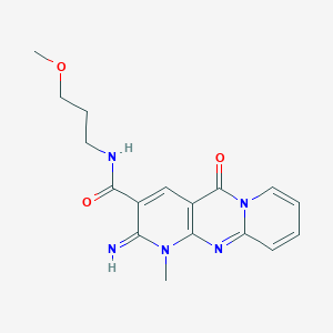 molecular formula C17H19N5O3 B2646441 6-imino-N-(3-methoxypropyl)-7-methyl-2-oxo-1,7,9-triazatricyclo[8.4.0.03,8]tetradeca-3(8),4,9,11,13-pentaene-5-carboxamide CAS No. 797772-13-5