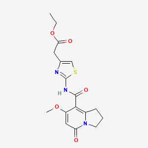 molecular formula C17H19N3O5S B2646456 Ethyl 2-(2-(7-methoxy-5-oxo-1,2,3,5-tetrahydroindolizine-8-carboxamido)thiazol-4-yl)acetate CAS No. 2034333-51-0