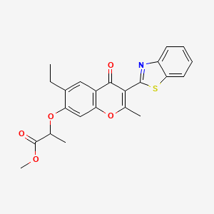 molecular formula C23H21NO5S B2646479 methyl 2-{[3-(1,3-benzothiazol-2-yl)-6-ethyl-2-methyl-4-oxo-4H-chromen-7-yl]oxy}propanoate 