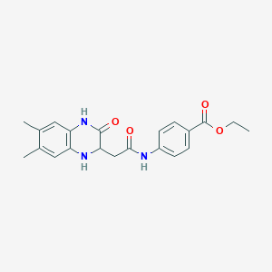molecular formula C21H23N3O4 B2646601 ethyl 4-[2-(6,7-dimethyl-3-oxo-1,2,3,4-tetrahydroquinoxalin-2-yl)acetamido]benzoate CAS No. 474006-27-4