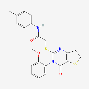molecular formula C22H21N3O3S2 B2646613 2-((3-(2-methoxyphenyl)-4-oxo-3,4,6,7-tetrahydrothieno[3,2-d]pyrimidin-2-yl)thio)-N-(p-tolyl)acetamide CAS No. 686772-07-6