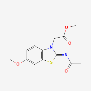 molecular formula C13H14N2O4S B2646634 methyl 2-[(2Z)-2-(acetylimino)-6-methoxy-2,3-dihydro-1,3-benzothiazol-3-yl]acetate CAS No. 865199-59-3