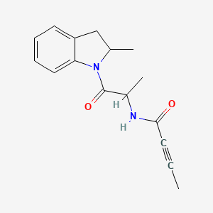molecular formula C16H18N2O2 B2646717 N-[1-(2-Methyl-2,3-dihydroindol-1-yl)-1-oxopropan-2-yl]but-2-ynamide CAS No. 2411200-22-9