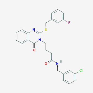 molecular formula C26H23ClFN3O2S B2646746 N-[(3-chlorophenyl)methyl]-4-(2-{[(3-fluorophenyl)methyl]sulfanyl}-4-oxo-3,4-dihydroquinazolin-3-yl)butanamide CAS No. 451464-82-7